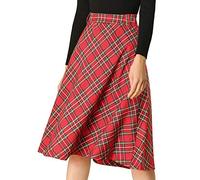 Allegra K Jupe midi trapèze Vintage à Carreaux Taille Haute avec Ceinture pour Femme Rouge S