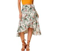 Allegra K Jupe Portefeuille mi-Longue bohème hawaïenne à Fleurs Tropicales pour Femmes Blanc XL