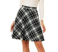 Allegra K Jupe trapèze à Carreaux Vintage pour Femme, Taille élastique, Longueur Genou, Noir, Taille L