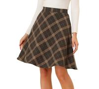 Allegra K Jupe trapèze Vintage à Carreaux pour Femme - Taille élastique - Longueur Genou, Marron, Taille L