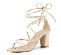 Allegra K Lanières Sandales à Talons Chunky pour Femmes Beige 36