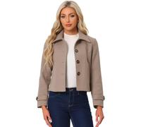 Allegra K Manteau d'hiver à col rabattu et à manches longues pour femmes Beige Foncé XS