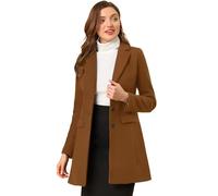 Allegra K - Manteau d'hiver à revers cranté et à simple boutonnage pour femmes, marron foncé, S