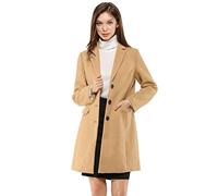 Allegra K - Manteau d'hiver à Revers cranté et à Simple Boutonnage pour Femmes, Marron, XXL