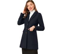 Allegra K - Manteau d'hiver à Revers cranté et à Simple Boutonnage pour Femmes, Noir foncé, M