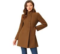 Allegra K Manteau d'hiver élégant pour femme avec col montant mi-cuisse et simple boutonnage, marron, Small