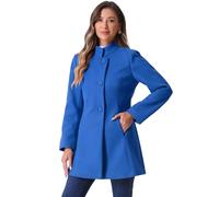 Allegra K Manteau d'hiver élégant pour femmes, mi-cuisse, col montant, caban mi-long à boutonnage classique Mer Bleue M