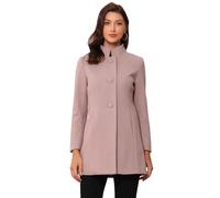 Allegra K Manteau d'hiver mi-long à col montant et à simple boutonnage pour femme, Gris/rose., Medium