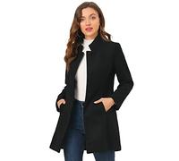 Allegra K Manteau d'hiver mi-long à col montant simple boutonnage pour femme, Noir, XS