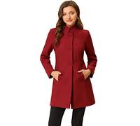 Allegra K Manteau d'hiver mi-long à col montant simple boutonnage pour femme, Rouge, M