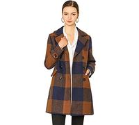 Allegra K Manteau d'hiver plaid revers à double boutonnage plaids pour femme Marron L