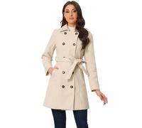 Allegra K Manteau d'hiver pour femme col claudine double boutonnage poche obliquer boutonnée ceinturée cabans Blanc crème S