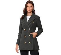 Allegra K Manteau D'Hiver Pour Femmes Caban Mi-Long Chaud à Double Boutonnage Manteaux à Revers Cranté Trench-Coat Classique Gris foncé L