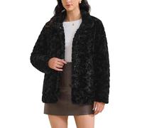 Allegra K Manteau en Fausse Fourrure Femme, Pardessus Chaud à Revers avec Poches, Vestes D'hiver Moelleuses Noir S