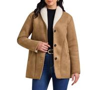 Allegra K Manteau en Faux Daim pour Femme Veste Polaire à Revers Boutonné Blouson D'Hiver Vintage avec Poches Marron L