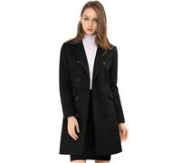 Allegra K Manteau Mi-Long Femme À Col Revers Croisé Trench-Coat À Double Boutonnage Caban Classique D'hiver Noirs L