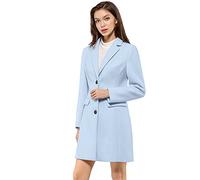 Allegra K Manteau Mi-Long Femme Caban Boutonnage À Revers Cranté Trench-Coat D'hiver Bleu M