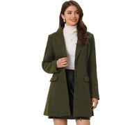 Allegra K Manteau Mi-Long Femme Caban Boutonnage À Revers Cranté Trench-Coat D'hiver Olive verte M