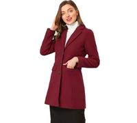 Allegra K Manteau Mi-Long Femme Caban Classique Boutonnée à Revers Cranté Trench Long Chaud Bourgogne XL