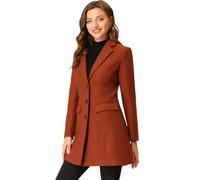 Allegra K Manteau Mi-long Femme Caban Classique Boutonnée à Revers Cranté Trench Long Chaud Rouge-marron XS