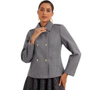 Allegra K Manteaux Caban Court Femme d'Hiver à Col Revers avec Poches Veste à Double Boutonnage Chic et élégant à Manches Longues Trench Coat Décontracté Gris L