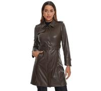 Allegra K Manteaux mi-Longue Femme Trench en Simili Cuir avec Ceinture Veste Faux Cuir Coupe Cintrée Col à Revers et Manches Longues Blouson PU de Motard Café M
