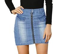 Allegra K Mini Jupe en Jean Taille Haute avec Fermeture éclair sur Le Devant pour Femme