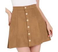 Allegra K Mini Jupe évasée en Faux Daim à Boutonnage Simple sur Le Devant pour Femme Brun XL