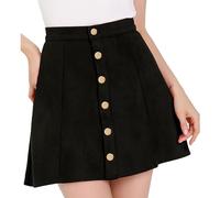 Allegra K Mini Jupe évasée en Faux Daim à Boutonnage Simple sur Le Devant pour Femme Noir L
