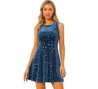 Allegra K Mini Robe sans Manches en Velours à col Rond pour Femme Imprimé étoiles, Bleu, Taille S