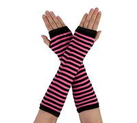 Allegra K Mitaines pour femme - Manches tricotées longueur coude imprimées, Noir et rose, taille unique