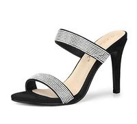 Allegra K Mules à Bout Ouvert à Talon Aiguille Strass pour Femme, Noir, 38 EU