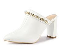 Allegra K Mules à Bout Pointu avec chaîne à Enfiler pour Femmes Blanche 39