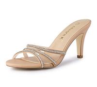 Allegra K Mules à Talon à lanières Strass pour Femme, Nude, 39 EU