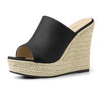 Allegra K Mules compensées Espadrille pour Femme, Noir, 38.5 EU