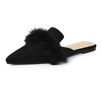 Allegra K Mules Plates à Enfiler en Fausse Fourrure à Bout Pointu pour Femmes Noir 42.5