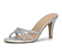 Allegra K Mules strass à talons pour femmes Argent 37.5