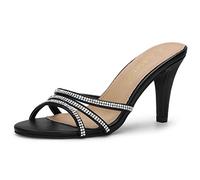 Allegra K Mules strass à talons pour femmes Noir 37.5