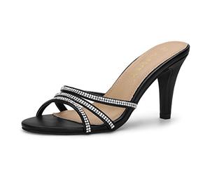 Allegra K Mules Strass à Talons pour Femmes Noir 40