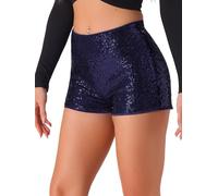 Allegra K Pantalon Court à Sequins pour Femme de Noël Midrise Solid Sparkle Cocktail Zipper Taille élastique Short