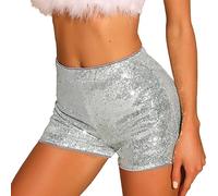 Allegra K Pantalon Court à Sequins pour Femme de Noël Midrise Solid Sparkle Cocktail Zipper Taille élastique Short Argent XS
