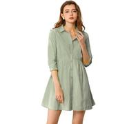 Allegra K Robe chemise boutonnée à manches 3/4 pour femme, mini robe chemise décontractée, vert clair, Taille L