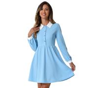 Allegra K Robe Courte trapèze à Manches Longues avec col Claudine Vintage pour Femmes Bleu Clair S