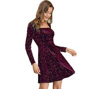 Allegra K Robe d'automne et d'hiver à Manches Longues en Velours avec Encolure carrée pour Femme, Mini Robe trapèze pour fête, Cocktail, Noël, Bordeaux, Taille S