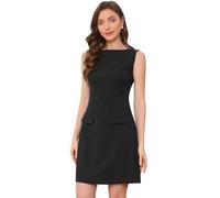 Allegra K Robe De Business Femme, Col Bateau, sans Manches, Robe Courte Trapèze pour Travail Noir L
