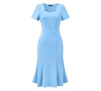 Allegra K Robe de Cocktail Vintage Femme Robe Sirène de Business Ourlet Queue de Poisson Manches Courtes Robe Mi-Longue Moulante Bleu Clair S