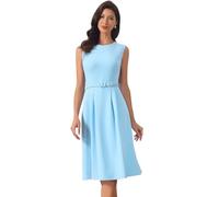 Allegra K Robe de Travail Femme sans Manches Col Ras du Cou Taille Haute avec Ceinture Coupe Trapèze Tenue de Bureau