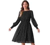 Allegra K Robe en Maille Décontractée Femme Double Couche à Manches Longues Bouffantes Col Bateau Taille Élastique Robe Midi à Paillettes Étoiles Noir L
