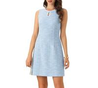 Allegra K Robe en Tweed Femmes Élégantes Coupe Trapèze Robe de Business sans Manches Décontractées Robe A-Ligne à Carreaux Bleu Clair S