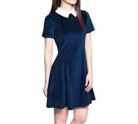 Allegra K Robe Évasée À Manches Courtes avec Col De Poupée Contrasté pour Femme Bleu L